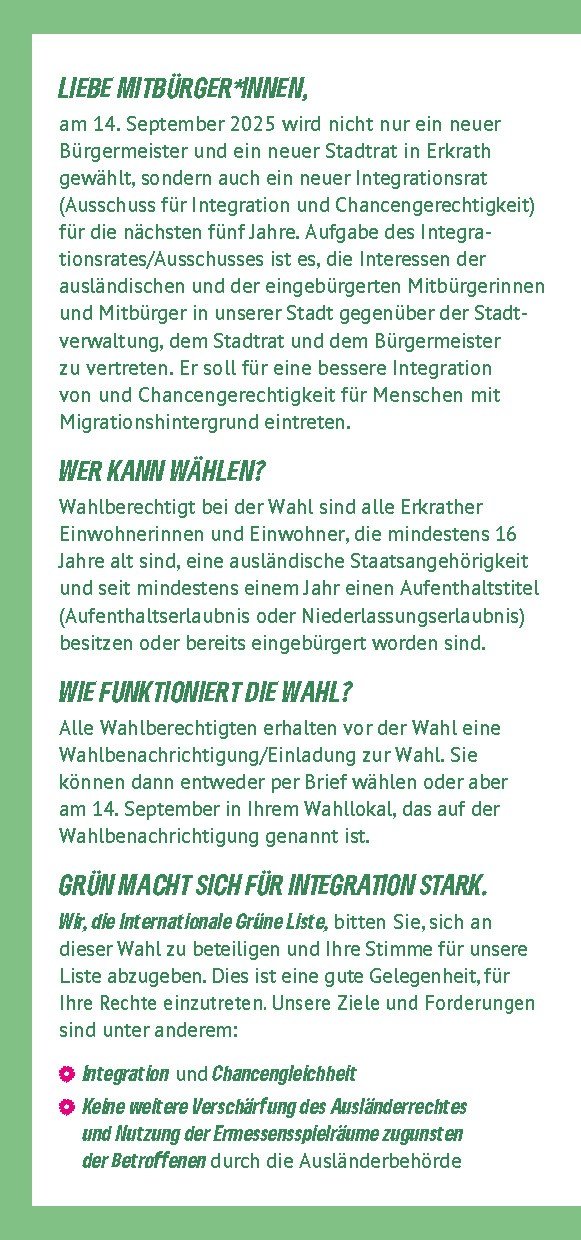 Flyer Grüne Integrationsratswahl 2025 Seite 2